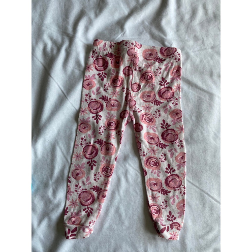 Burt's Bees Baby Girl Floral Print Cottagecore Leggings Size 18M Pink White